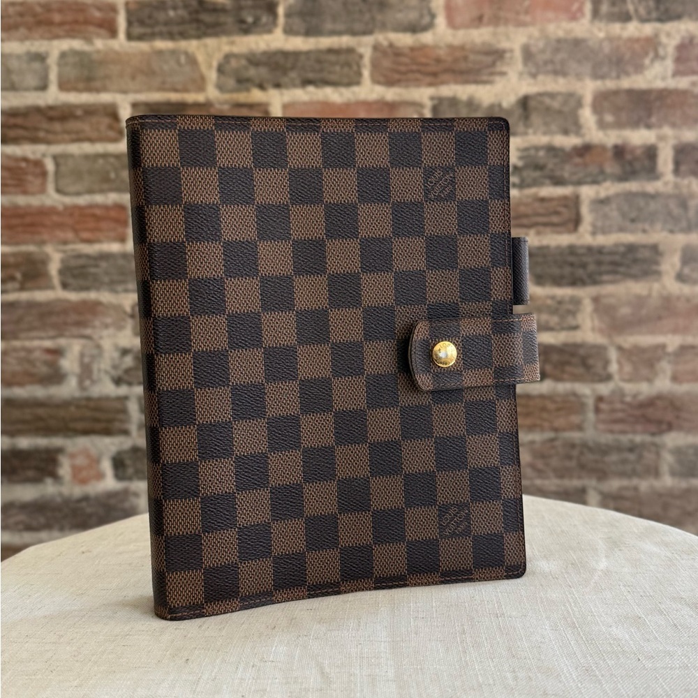 Louis Vuitton Damier Ebene Agenda MM Ring Planner Cover Organizer Authentic